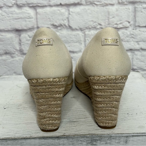 Toms Michele Canvas Peep Toe Wedge Espadrilles - Picture 12 of 16